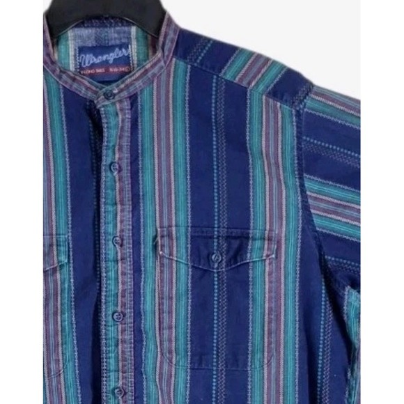 Wrangler Shirt Brushpopper Banded Collar X-Long Men L 16.5-34 Colorful Striped - Picture 9 of 16